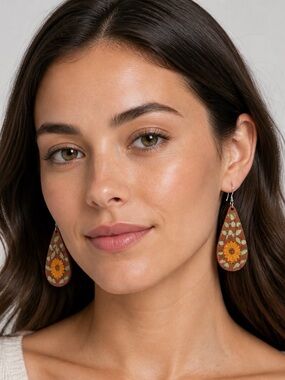 Chic Style Fashion Hand Painted Teardrop Wood Earrings